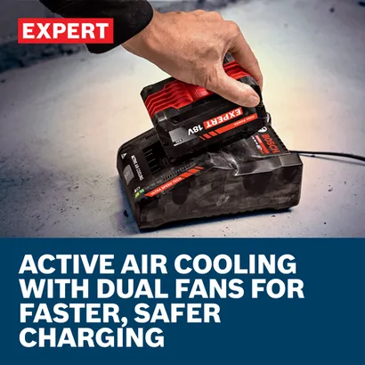 Web Image of Bosch GXS18V-28N115X EXPERT 18V 15 Ah Battery & Charger Kit with application and features.