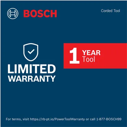 Warranty Image of Bosch GHO16-82 3-1/4" 5.5Amp Planer on a blue background.