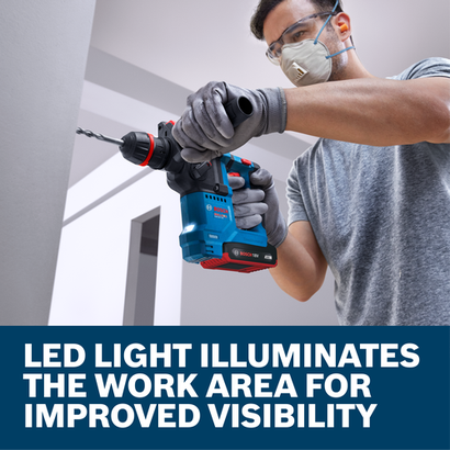 Web Image with features and worker using the Bosch GBH18V-18X 5/8 In. SDS-plus ONECHUCK Rotary Hammer.