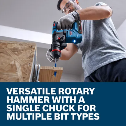 Web Image with features and worker using the Bosch GBH18V-18X 5/8 In. SDS-plus ONECHUCK Rotary Hammer.
