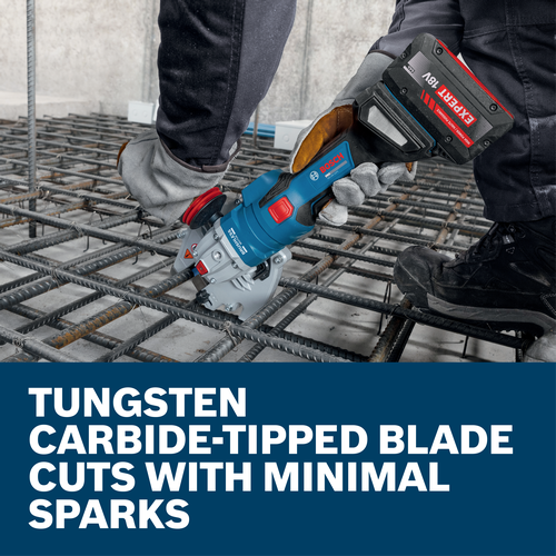 Web Image with features and worker using the Bosch GBC18V-32PSN16X 18V Brushless 1-1/4 In. Rebar Cutter.