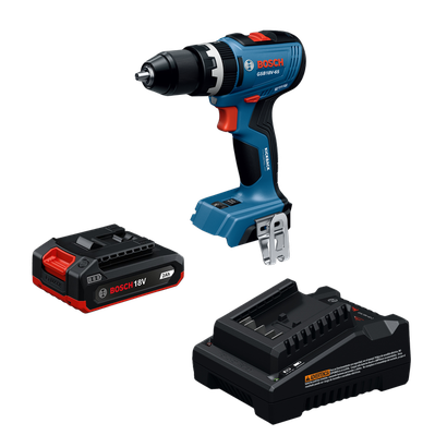 Dynamic Image of Bosch GSR18V-52B12 18V Drill/Driver Kit with Battery and Charger.