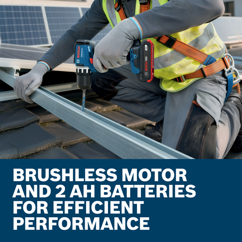 Web Image of worker using the Bosch GSR18V-52 18V Brushless 1/2 In. Drill/Driver with features.