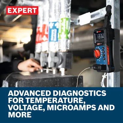 Web Image of Bosch EXDM600-17 EXPERT True RMS Digital Multimeter with features and application.