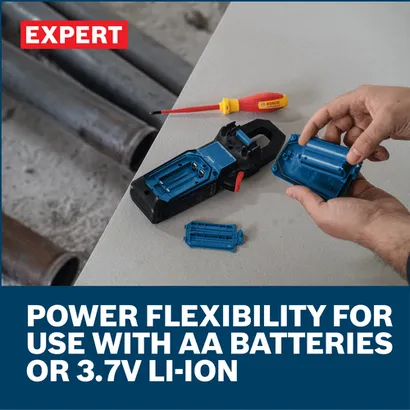 Web Image of Bosch EXMC600-17 EXPERT True RMS Clamp Meter with features.