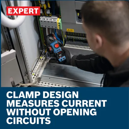Web Image of Bosch EXMC600-17 EXPERT True RMS Clamp Meter with features.