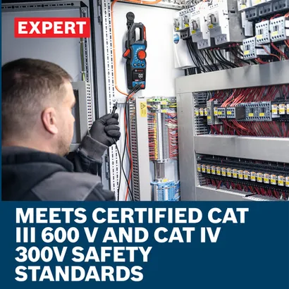 Web Image of Bosch EXMC600-17 EXPERT True RMS Clamp Meter with features.
