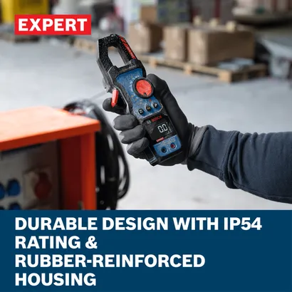 Web Image of Bosch EXMC600-17 EXPERT True RMS Clamp Meter with features.