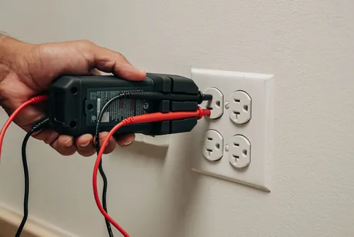 Image of worker using the Bosch GVT600-13 Contact Voltage Tester to test the voltage of an outlet.