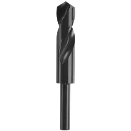 Black drill bit with spiral flutes and a cylindrical shank.