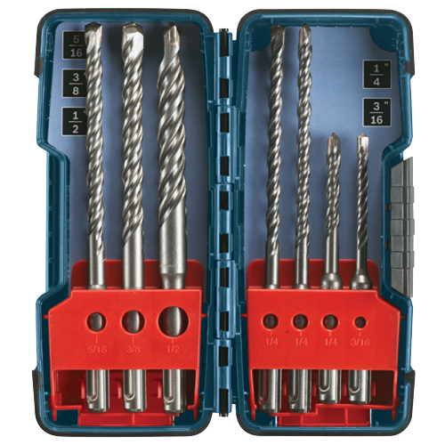 Bosch Drill Bit Set with 5/16, 3/8, 1/2, 1/4, and 3/16 inch bits.