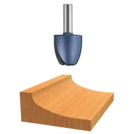 Bosch router bit above a piece of wood.