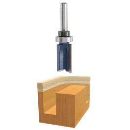 Bosch router bit, with a section of wood cut.
