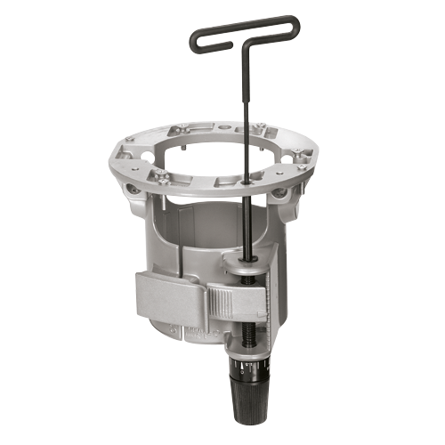 Silver router, with black adjustment knob and handle, and visible text: 1.5mm (1/16") and 1/64.