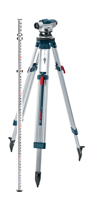 Bosch BT 160 tripod with leveling staff and leveling device.