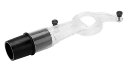 Accessoire en plastique transparent avec une buse noire et deux boutons noirs.