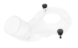 Outil en plastique transparent avec deux boutons noirs et une ouverture cylindrique.