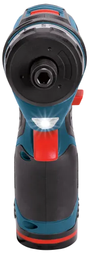 Outil électroportatif Bosch teal, noir et rouge, avec une lumière.