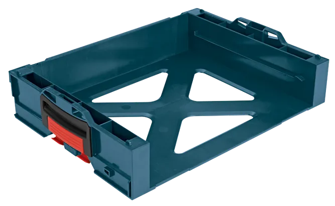 Organisateur en plastique bleu foncé Bosch avec des touches de noir et de rouge.