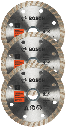 Disques diamantés standard à couronne turbo de 4 po pour coupes nettes, set de 3 pièces