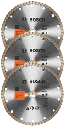 Disques diamantés standard à couronne turbo de 7 po pour coupes nettes, set de 3 pièces