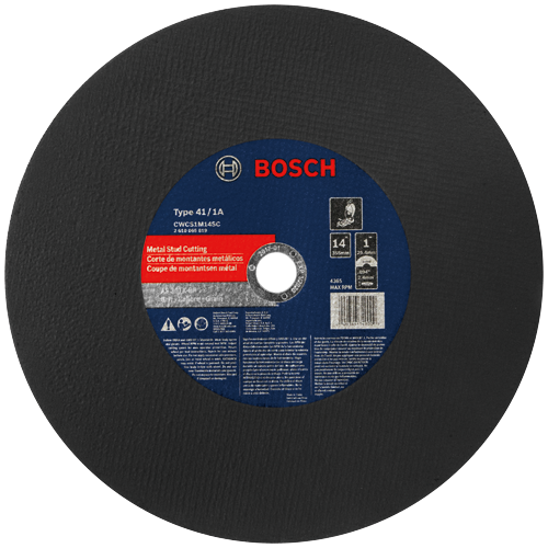 Disque à tronçonner Bosch avec texte visible "TYPE: 4173A" et "14 X 1"