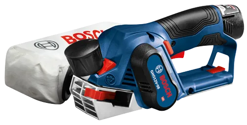 Voici la traduction :

Rabot Bosch GHO12V-08 HD avec sac à poussière.