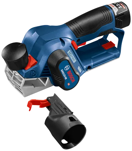 Bosch GHO12V-08 12V 2.0 Ah Li- rabot sans fil avec dispositif d'aspiration des poussières.