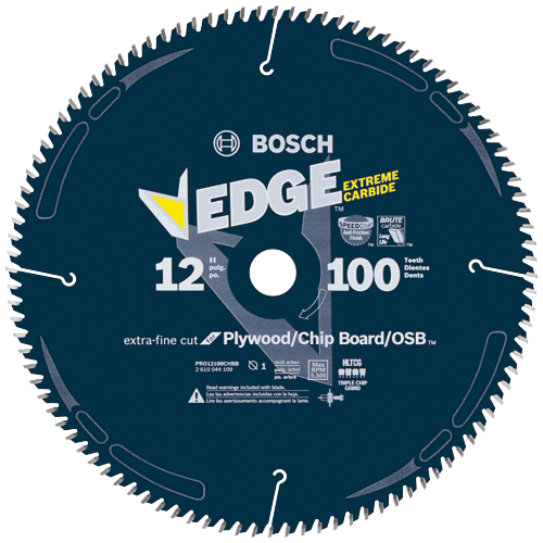 Lame de scie circulaire Bosch 12" pour contreplaqué/panneau de particules/OSB PRO12100CHBB avec alésage de 1 pouce, Max RPM 5 500.