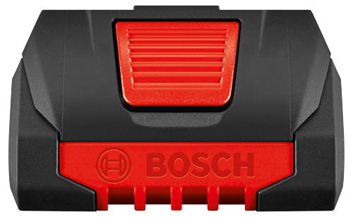 Batterie d'outil électroportatif BOSCH noire et rouge.