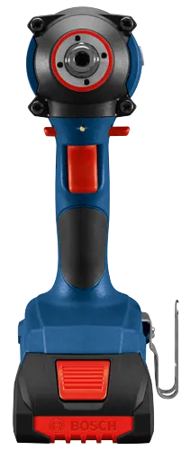 Voici la traduction :

Outil électroportatif BOSCH, avec un corps bleu et noir, et un bouton orange. Le nom de la marque est visible.