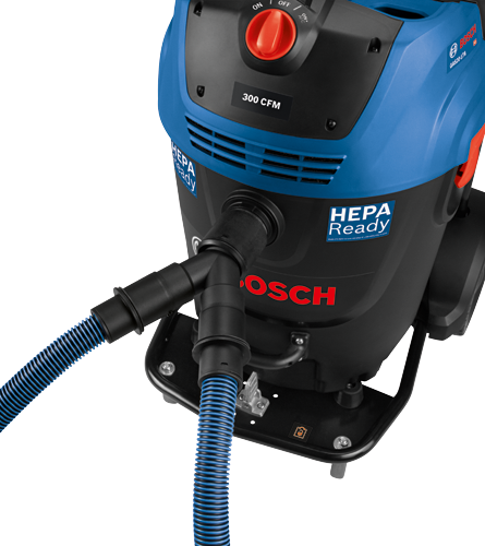 Aspirateur Bosch GAS20-17A HD, avec interrupteur MARCHE/ARRÊT, 300 CFM et étiquette HEPA Ready.