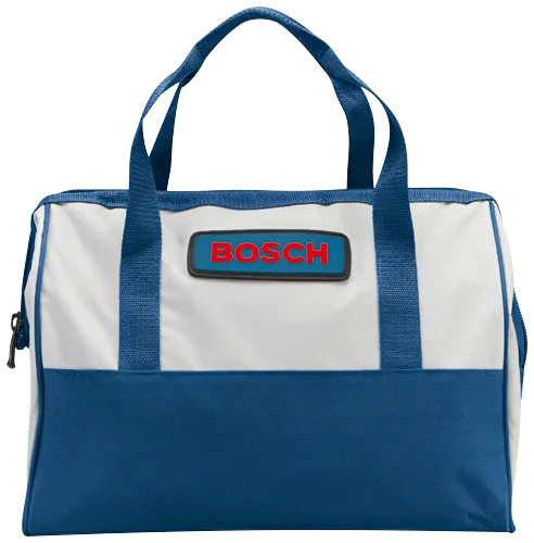Scie circulaire Bosch CS10, sac bleu et blanc.
