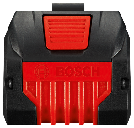 Objet rectangulaire noir et rouge Bosch avec l'inscription "BOSCH".