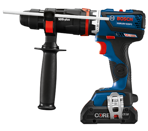 Bosch GSR18V-535FC Flexiclick perceuse, SDS-plus, avec moteur EC sans balais et batterie 4,0 Ah. La perceuse est vendue séparément.