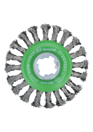 Brosse à fils noués pleine torsade en acier inoxydable X-LOCK de 4-1/2 po de diamètre