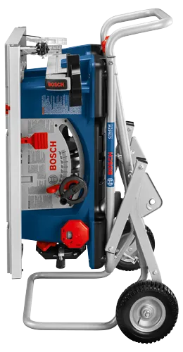 Bosch GTA47W GRAVITY RISE, support avec roues, échelle angulaire et éléments rouges.