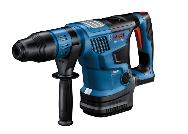 Bosch GBH18V-36C marteau perforateur sans fil, avec texte "TURBO BRUSHLESS" et texte "Boschhammer".