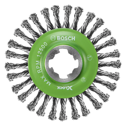 Brosse à fils torsadés pour soudures étroites en acier inoxydable X-LOCK de 4-1/2 po de diamètre