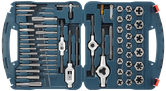 Kit d'outils contenant des tarauds, des filières et des outils associés.