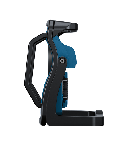 Outil noir et bleu avec une poignée et une base.