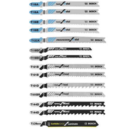 Jeu de 14 lames de scie sauteuse à accroche en T pour stratifiés/bois/métal
