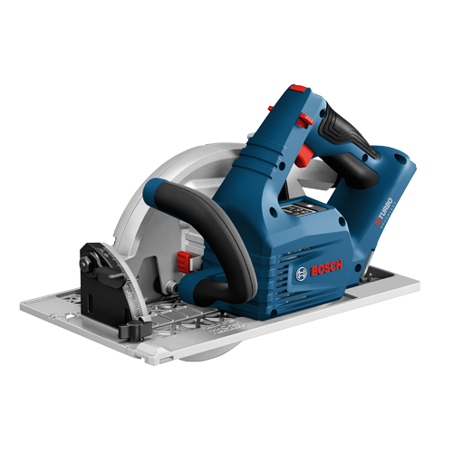Scie circulaire Bosch avec texte 'TURBO' et 'BRUSHLESS'.