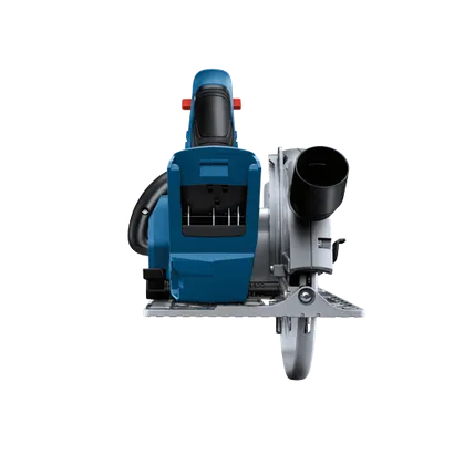 Scie circulaire Bosch, bleue et argent.