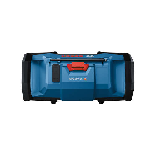 BOSCH GPB18V-2C HD, radio portable bleu et noir avec AUX IN, chargement USB et DC IN 18V.