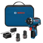 Bosch GSR12V-300HX HD perceuse sans fil, batteries 12 V MAX 2,0 Ah Li-Ion, chargeur et coffret bleu avec logo "BOSCH".