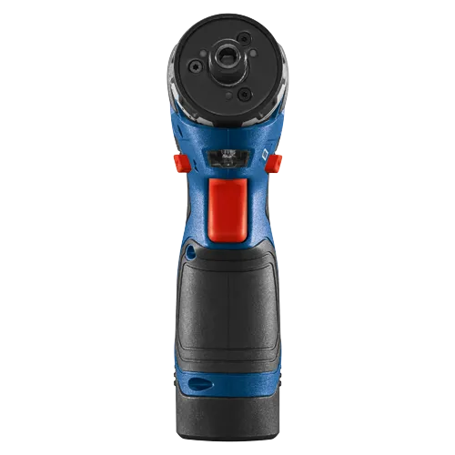 Perceuse sans fil Bosch bleue et noire avec boutons rouges.