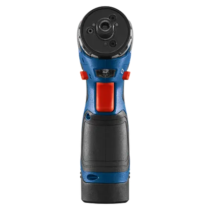Perceuse sans fil Bosch bleue et noire avec boutons rouges.