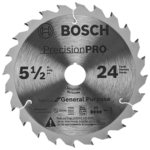 Lame de scie circulaire Bosch 5 1/2", PRO524TS, avec 24 dents, vitesse de rotation maximale 10 900 tr/min.