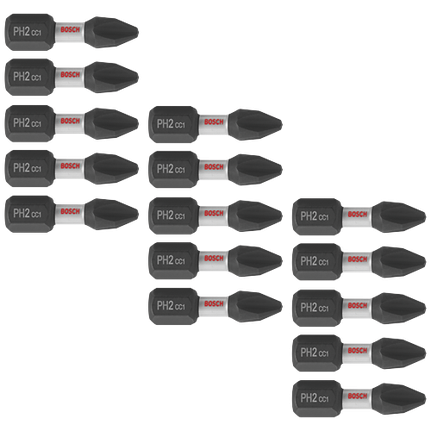 15 embouts courts Driven Impact Tough Phillips® n°2 de 1 po